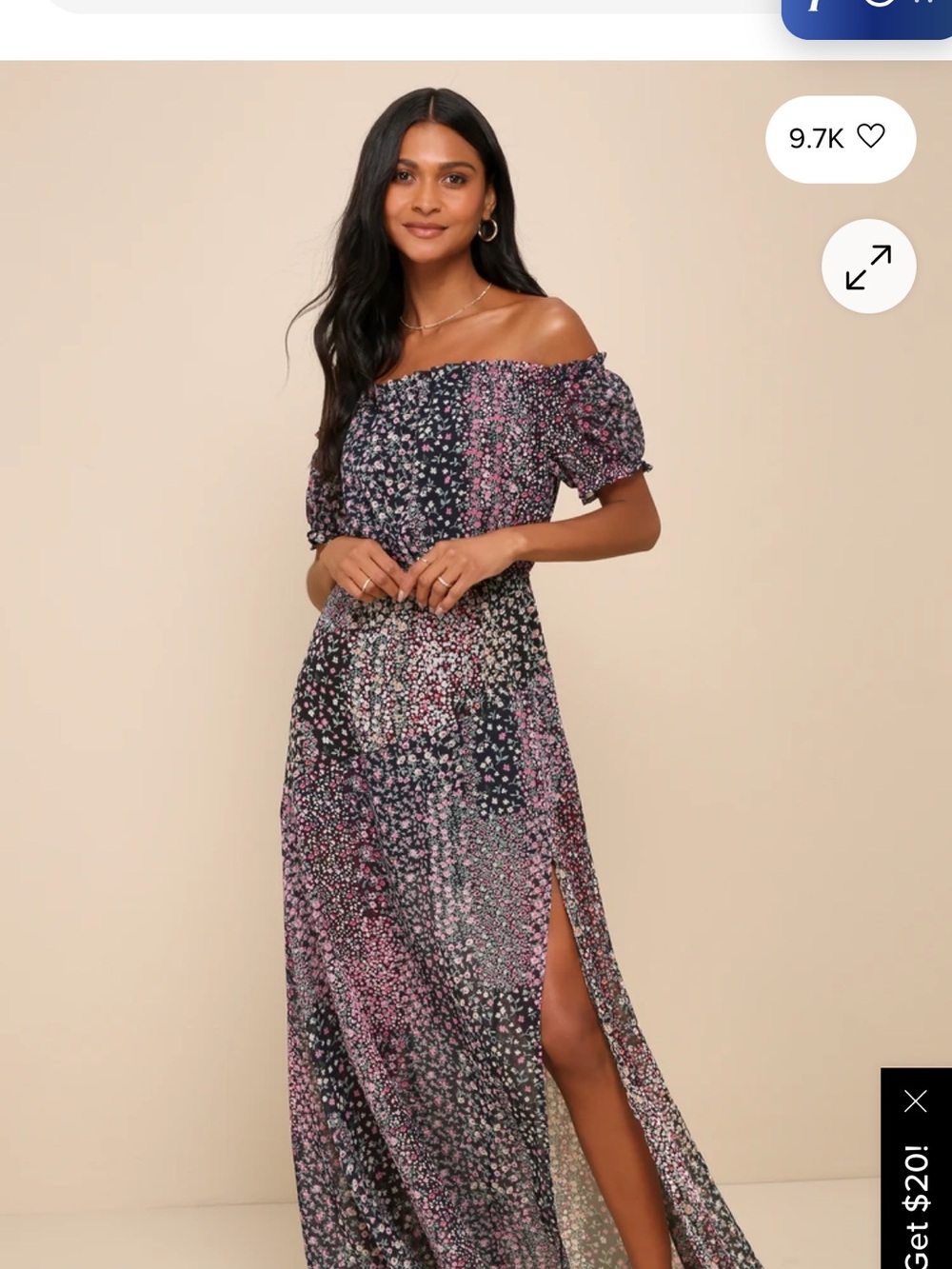 Lulus  Floral Print Off-the-Shoulder Maxi Dress